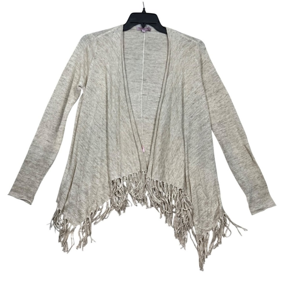Calypso St. Barth Women's Beige Linen Fringe Cardigan Sweater Size Small FLAW